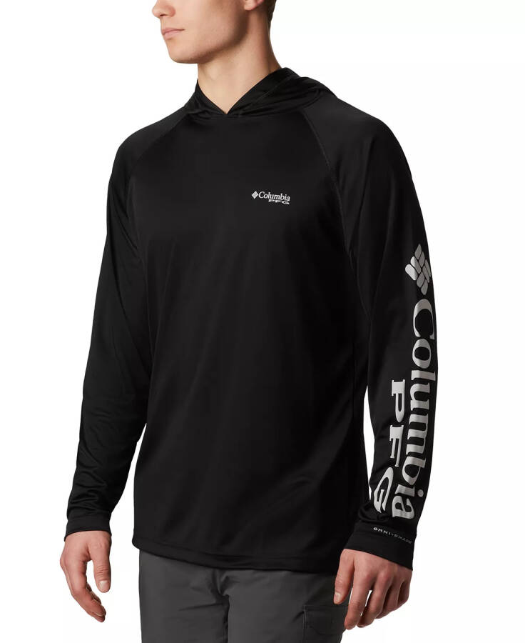 Men's Terminal Tackle UPF 50 Hoodie Black, Cool Grey Logo - 1