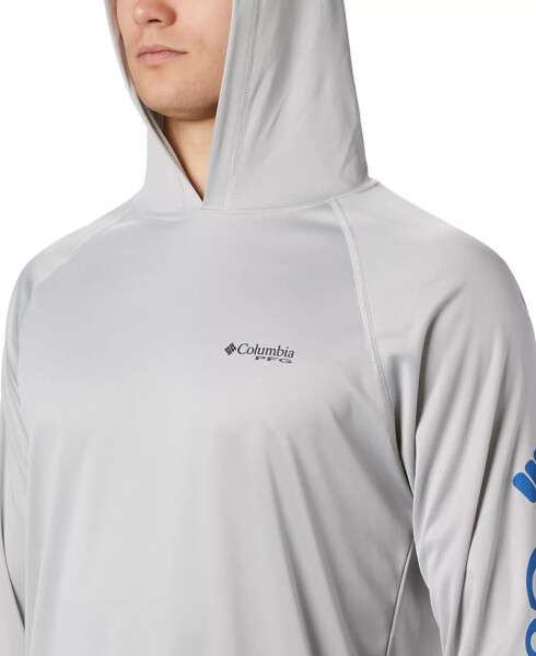 Men's Terminal Tackle UPF 50 Hoodie Cool Grey, Vivid Blue Logo - 3