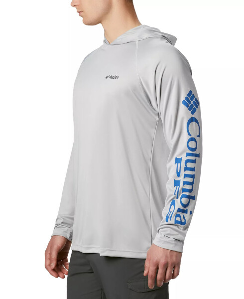 Men's Terminal Tackle UPF 50 Hoodie Cool Grey, Vivid Blue Logo - 4