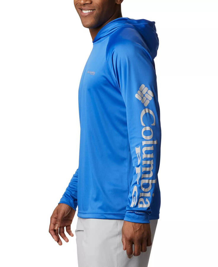 Men's Terminal Tackle UPF 50 Hoodie Vivid Blue, Cool Grey Logo - 2