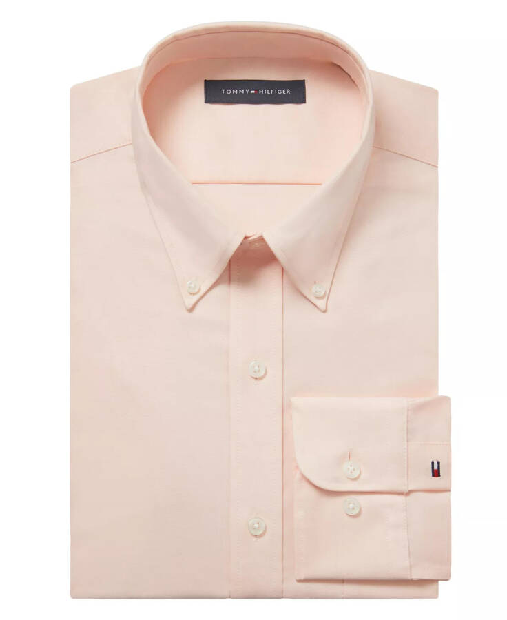 Men's TH Flex Regular Fit Wrinkle Resistant Stretch Pinpoint Oxford Dress Shirt Apricot - 3