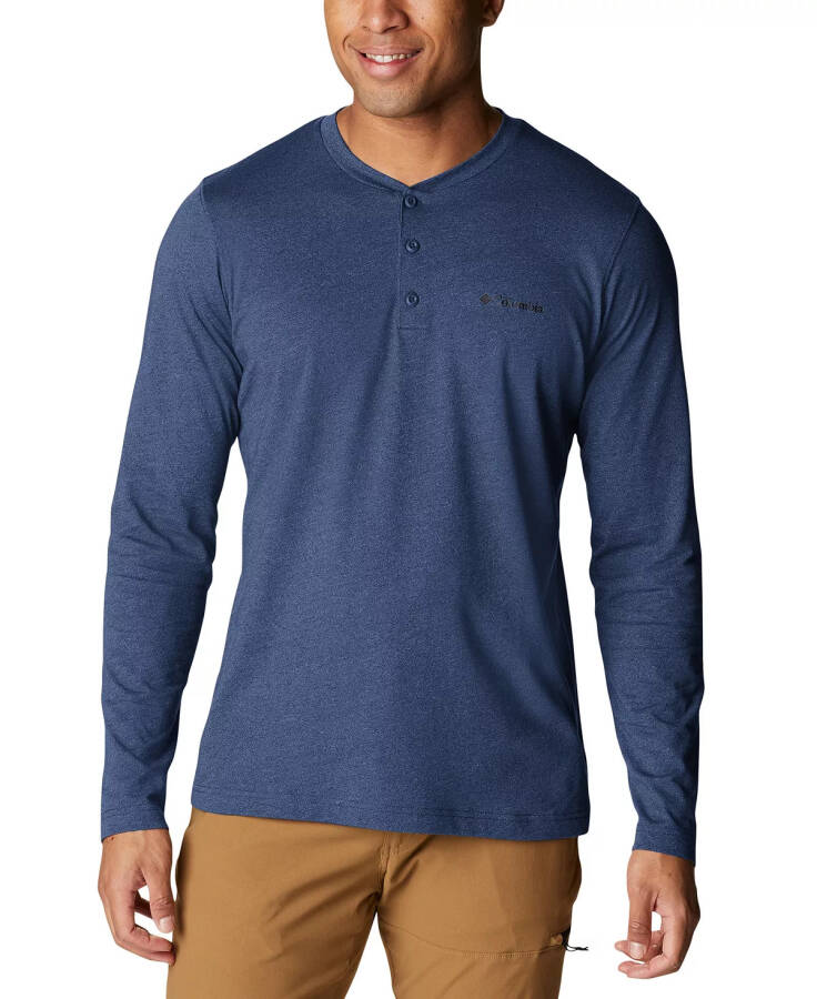 Men's Thistletown Hills Logo Graphic Long-Sleeve Tech Henley Dark Mountain Heather, Sky Blue - 1