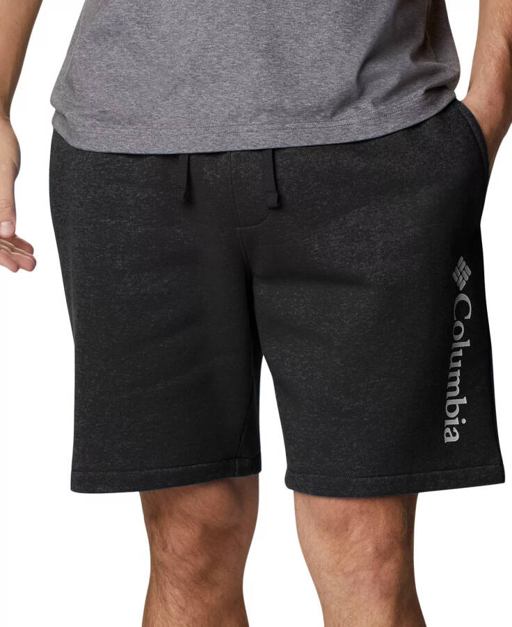 Men's Trek Relaxed-Fit Stretch Logo-Print Fleece Shorts Black White Vertical Logo - 1