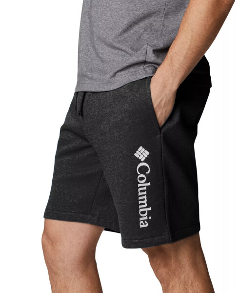 Men's Trek Relaxed-Fit Stretch Logo-Print Fleece Shorts Black White Vertical Logo - 3