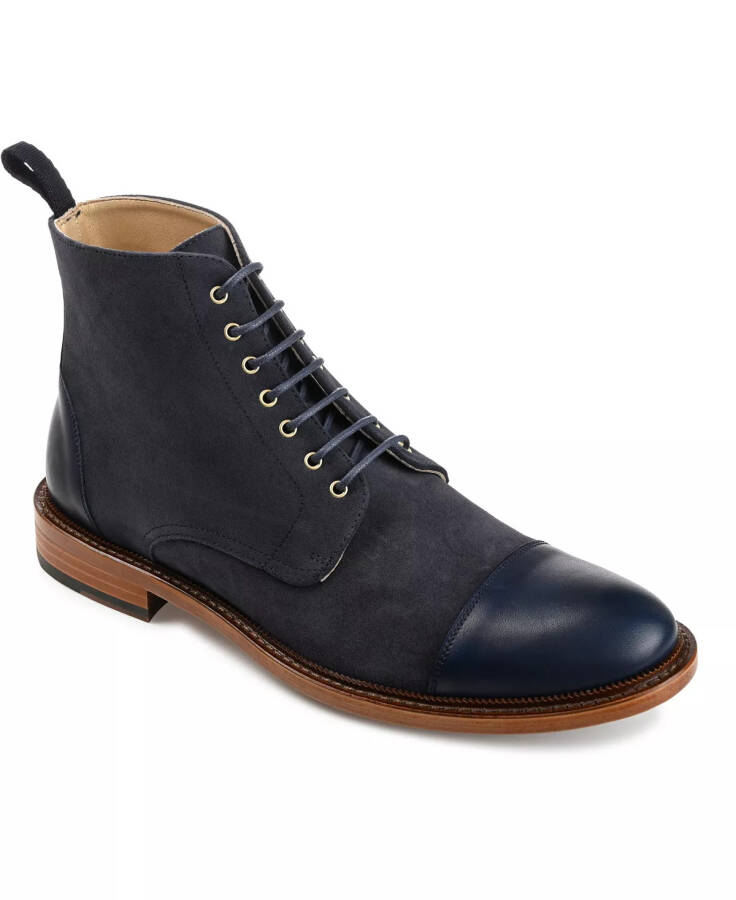 Men's Troy Handcrafted Leather and Suede Dress Boots Navy - 1