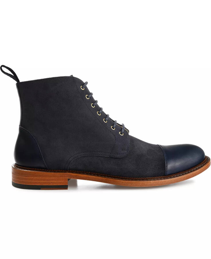 Men's Troy Handcrafted Leather and Suede Dress Boots Navy - 2