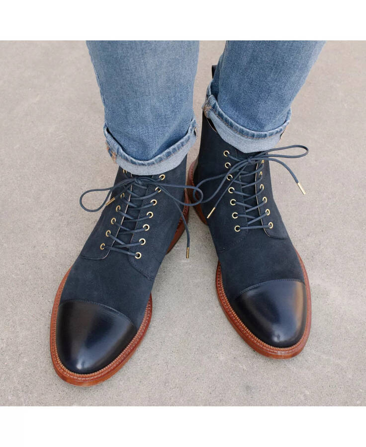 Men's Troy Handcrafted Leather and Suede Dress Boots Navy - 6