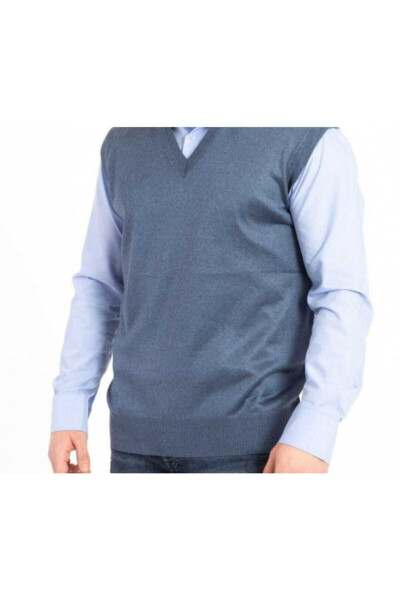 Men's V-Neck Fine Wool Knit Indigo Cardigan - 1