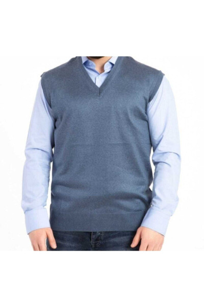 Men's V-Neck Fine Wool Knit Indigo Cardigan - 2