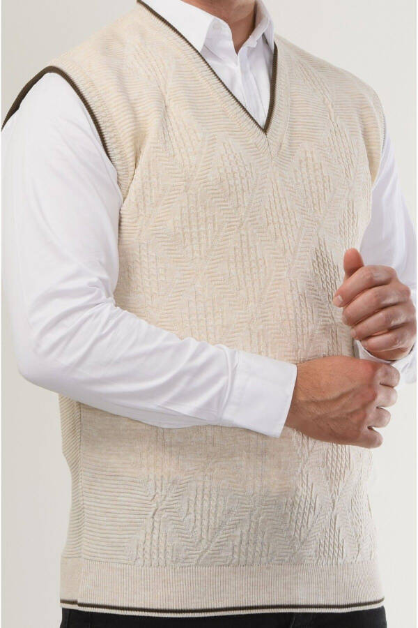 Men's V-Neck Knit Non-Pilling Sweater Regular Fit Hair Braid Linen Pattern - 5