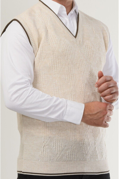 Men's V-Neck Knit Non-Pilling Sweater Regular Fit Hair Braid Linen Pattern - 3