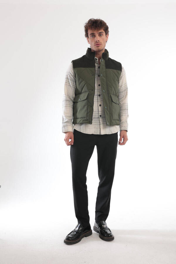 Men's Velvet Detail Puffer Vest (Khaki) - 2