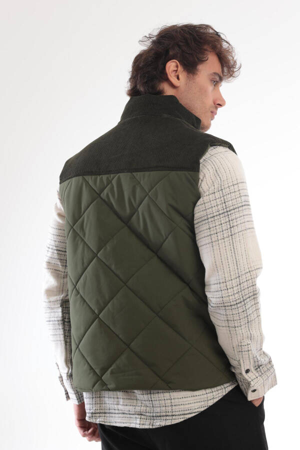 Men's Velvet Detail Puffer Vest (Khaki) - 7