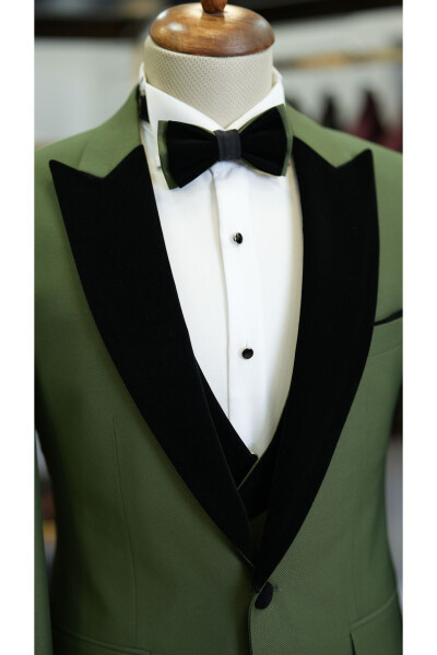 Men's Velvet Tuxedo Groom Suit with Shawl Collar Italian Style Slim Fit Jacket Vest Pants Bow Tie - 4