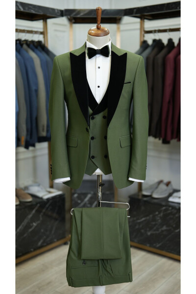 Men's Velvet Tuxedo Groom Suit with Shawl Collar Italian Style Slim Fit Jacket Vest Pants Bow Tie - 6