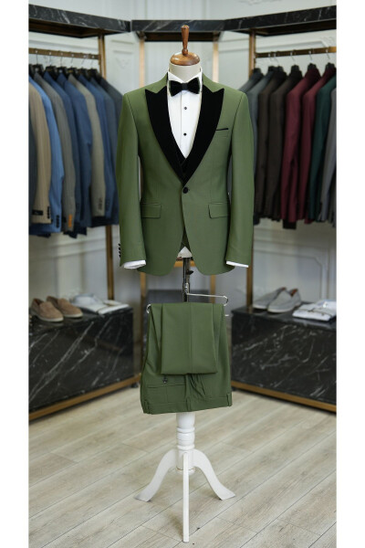 Men's Velvet Tuxedo Groom Suit with Shawl Collar Italian Style Slim Fit Jacket Vest Pants Bow Tie - 7