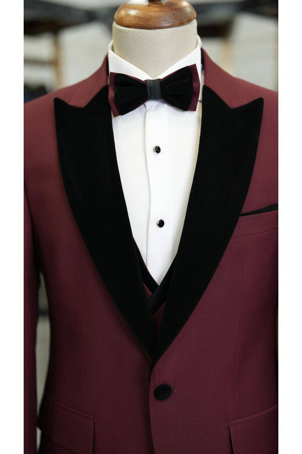 Men's Velvet Tuxedo Suit with Shawl Collar Italian Style Slim Fit Jacket Vest Pants Bow Tie - 2