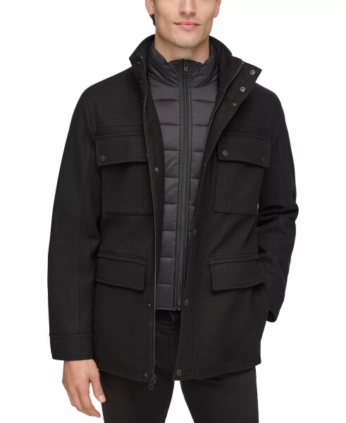 Men's Water-Repellent Jacket with Zip-Out Quilted Puffer Bib - Black - 1