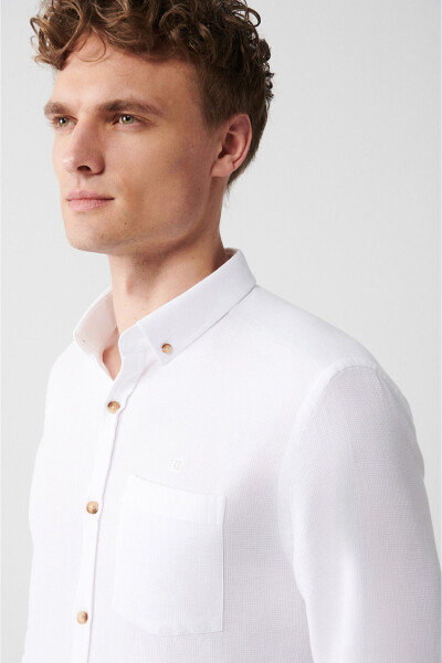 Men's White 100% Cotton Button-Down Collar Pocket Regular Fit Shirt A31y2005 - 8