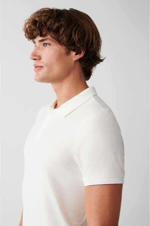 Men's White 100% Cotton Jacquard Polo Collar Regular Fit T-shirt A31y1128 - 14