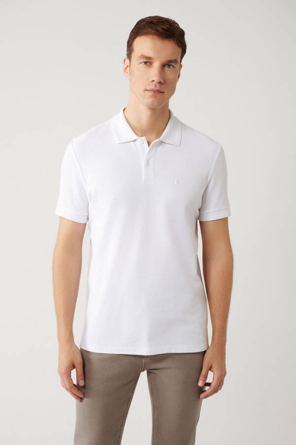 Men's White 100% Cotton Quick Dry Regular Fit Non-Wrinkle Polo Collar T-shirt B001032 - 8