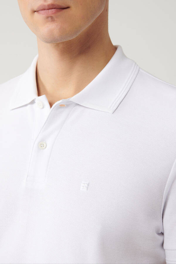 Men's White 100% Cotton Quick Dry Regular Fit Non-Wrinkle Polo Collar T-shirt B001032 - 2