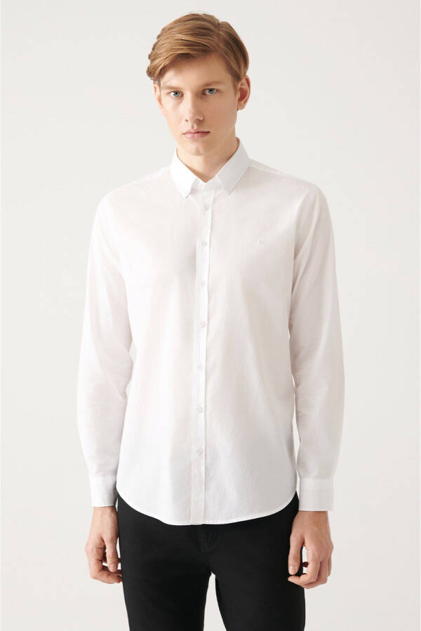 Men's White Button-Down Collar Basic 100% Cotton Slim Fit Shirt B002030 - 6