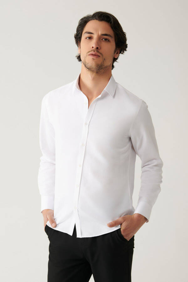 Men's White Classic Collar Easy-Iron Cotton Blend Slim Fit Shirt A41y2237 - 6