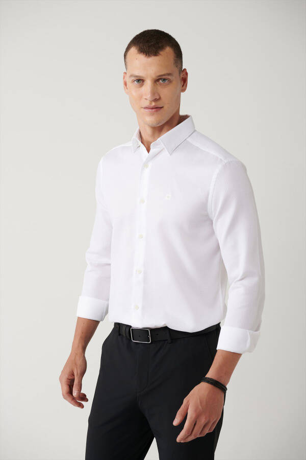 Men's White Classic Collar Shirt 100% Cotton Reinforced Slim Fit A41y2033 - 7