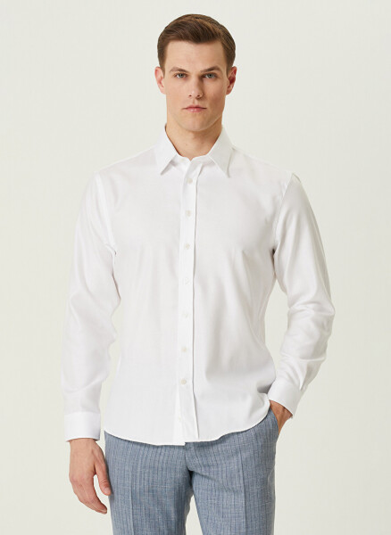 Men's White Classic Collar Slim Fit Shirt - 1