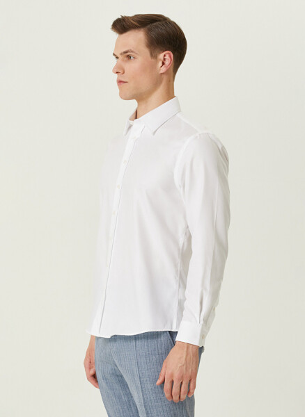 Men's White Classic Collar Slim Fit Shirt - 4