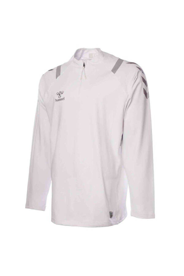 Men's white crew neck, half zip sweatshirt - 1