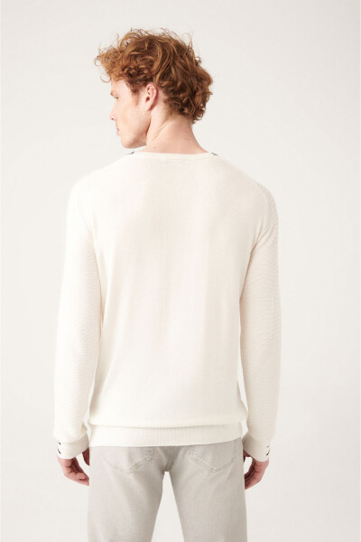 Men's White Crew Neck Knit Sweater - 4