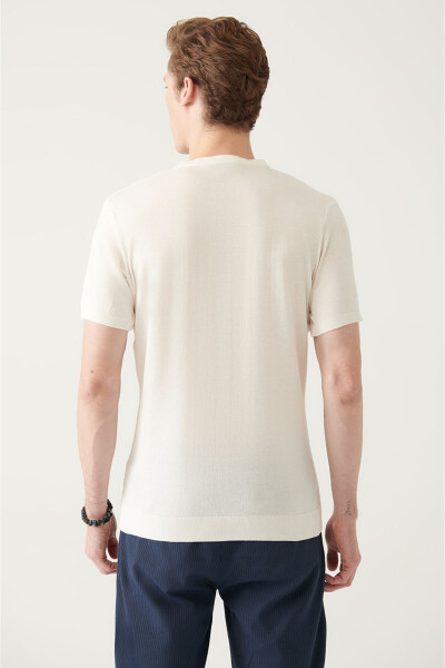 Men's White Crew Neck Regular Fit Ribbed Knit T-shirt A31y5133 - 7