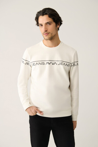 Men's White Crew Neck Sweatshirt - 1