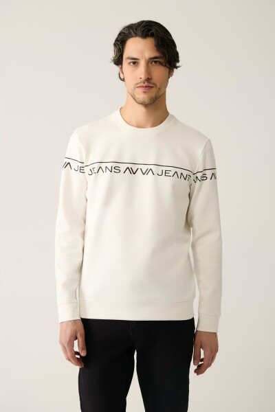 Men's White Crew Neck Sweatshirt - 3