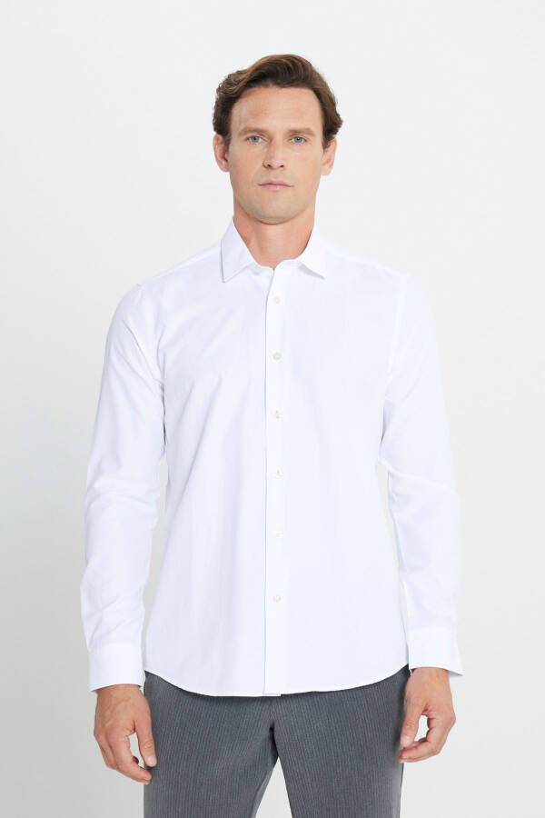 Men's White Easy Iron Slim Fit Slim Fit Classic Collar Cotton Shirt - 12