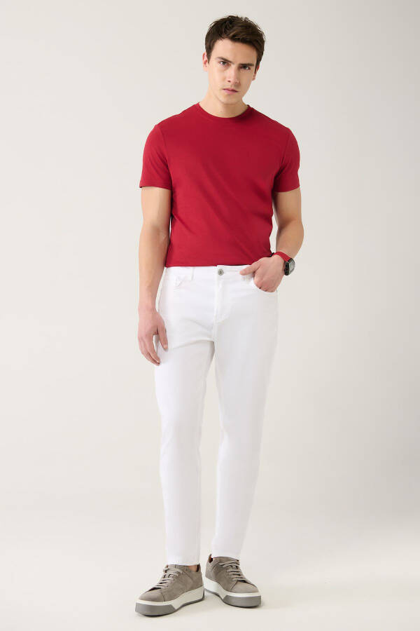 Men's White Elastic 5 Pocket Slim Fit Skinny Canvas Trousers E003007 - 9