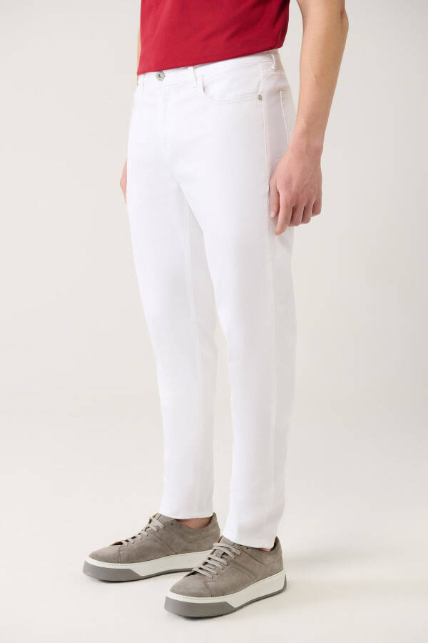 Men's White Elastic 5 Pocket Slim Fit Skinny Canvas Trousers E003007 - 12