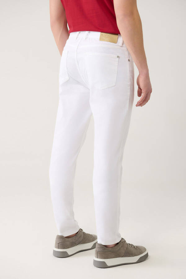 Men's White Elastic 5 Pocket Slim Fit Skinny Canvas Trousers E003007 - 14