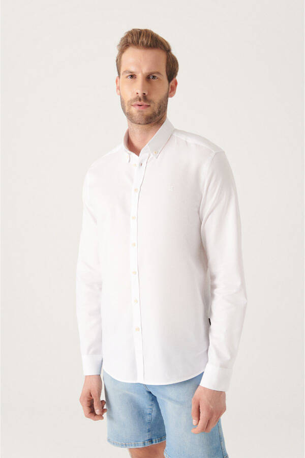 Men's White Oxford Shirt 100% Cotton Button Down Collar Regular Fit B002003 - 5