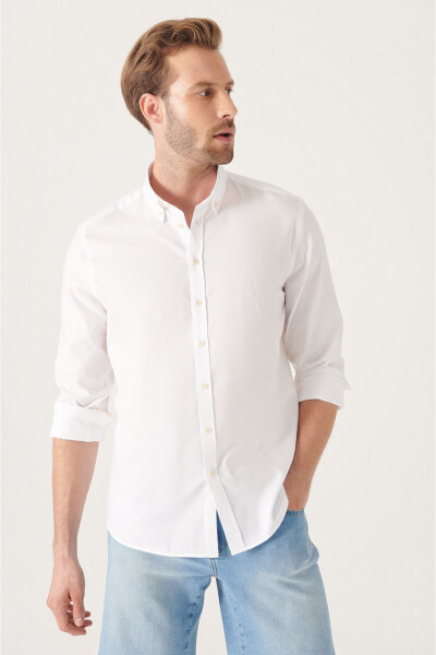 Men's White Oxford Shirt 100% Cotton Button Down Collar Regular Fit B002003 - 6