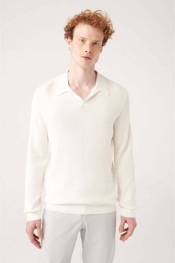 Men's White Polo Collar Knit - 7