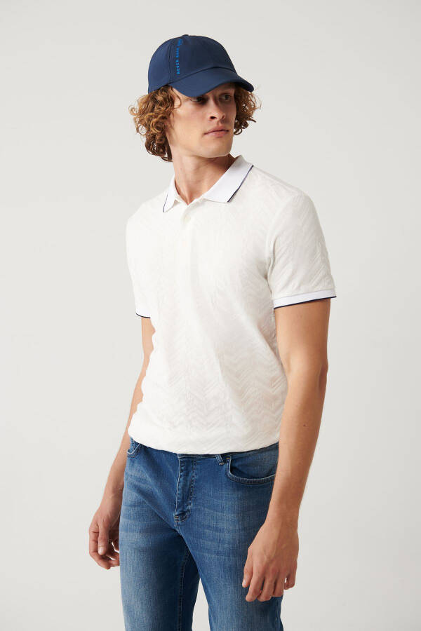 Men's White Polo Jacquard T-shirt - 1