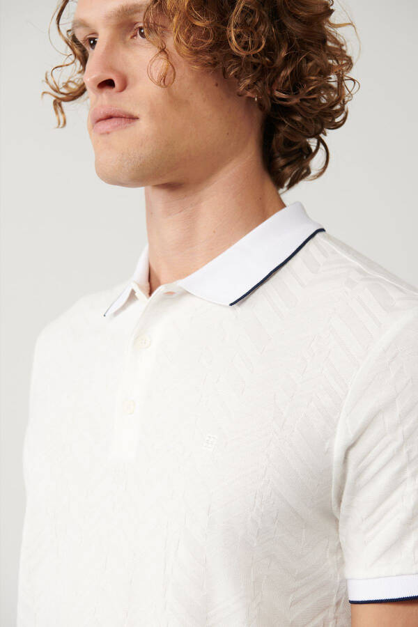 Men's White Polo Jacquard T-shirt - 2