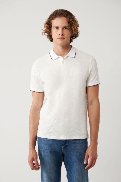 Men's White Polo Jacquard T-shirt - 3