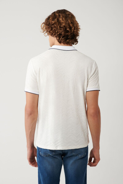 Men's White Polo Jacquard T-shirt - 4