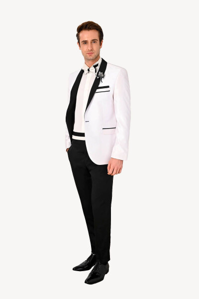 Men's White Shawl Collar Slim Fit Tuxedo - 6