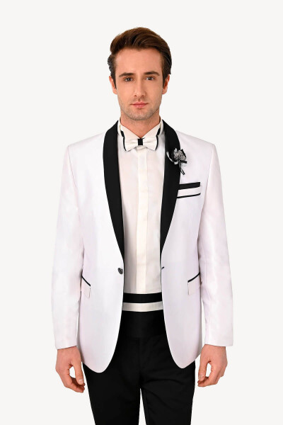 Men's White Shawl Collar Slim Fit Tuxedo - 7