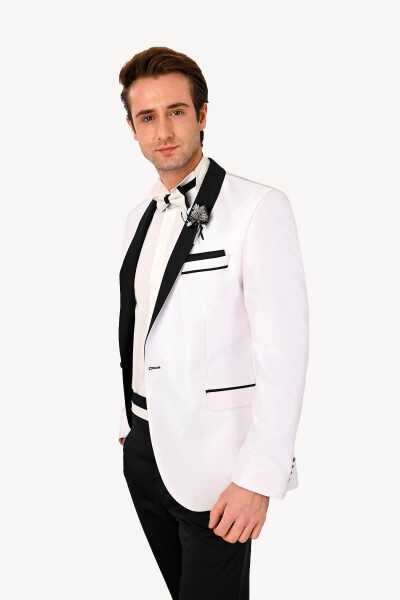 Men's White Shawl Collar Slim Fit Tuxedo - 8